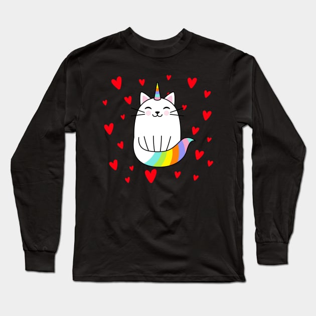 colorful unicorn happy cat love Long Sleeve T-Shirt by ZenCloak